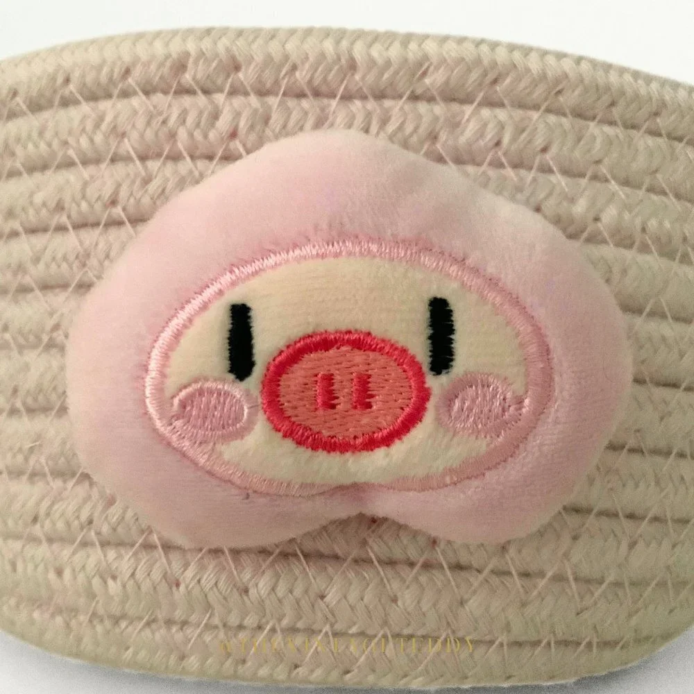 NWT Woven Fabric Rope Basket Storage Organizer Baby Nursery Kids Cute Pink Piggy